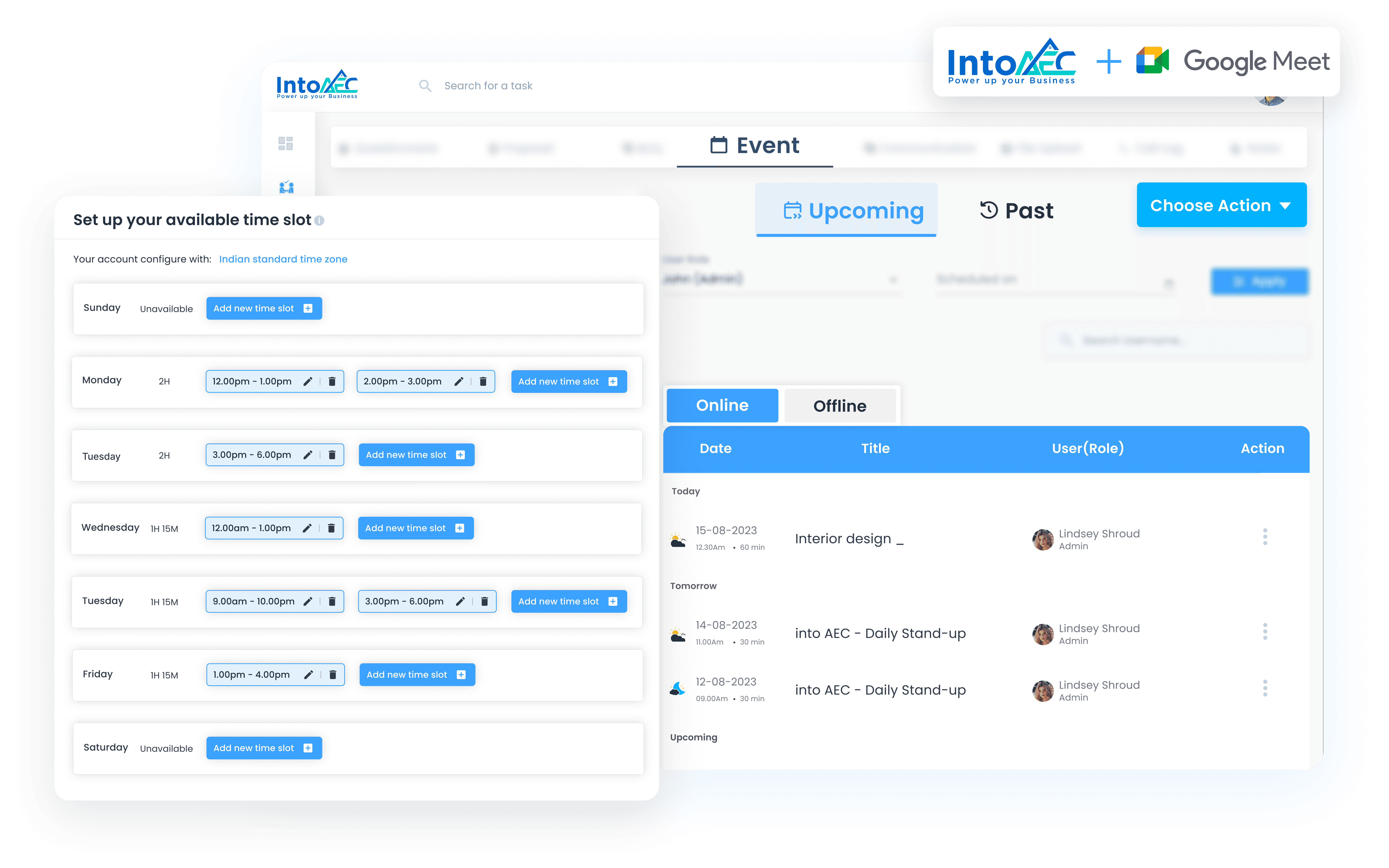 Intoaec Events tool for architects, contractors, and engineers, managing and organizing project-related events, meetings, and deadlines