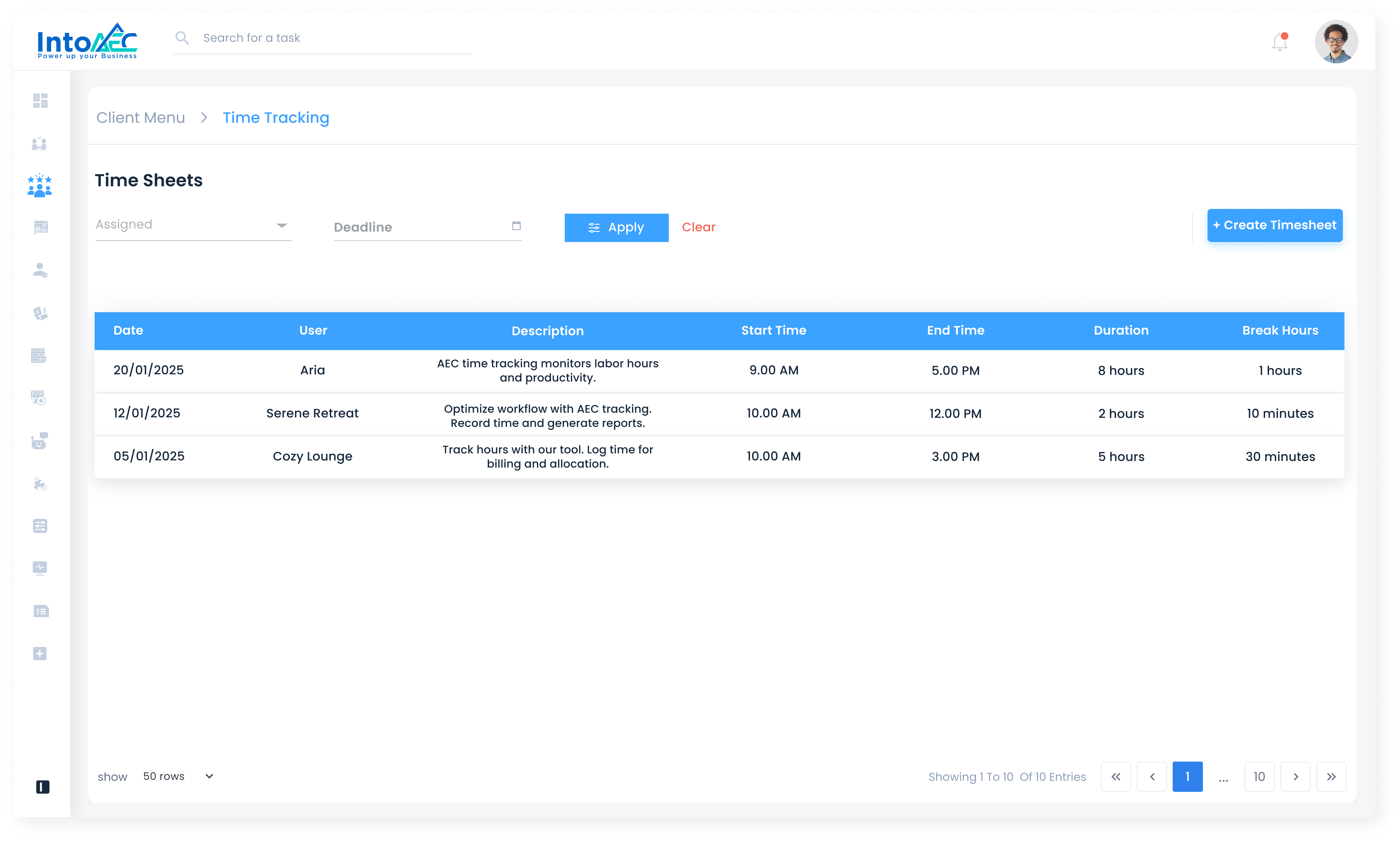 Time tracking tool for AEC professionals, providing accurate work hour logging, project time allocation, and employee productivity insights