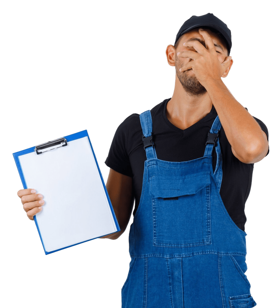 Supplier frustrated holding a clipboard, representing unclear purchase orders, lack of delivery visibility, and payment delays before using supplier management software.