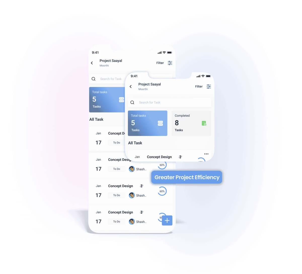 IntoAEC mobile app for architects and contractors with project dashboards, task tracking, and schedule management tools.