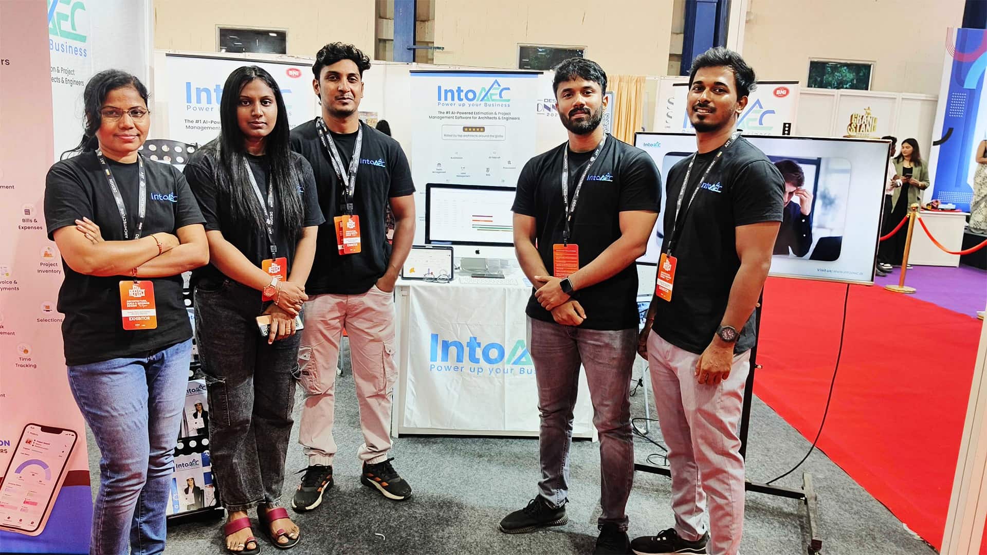 IntoAEC team at AEC Reflect 2025 in Chennai showcasing AI-powered project management software for architects, engineers, and construction companies.