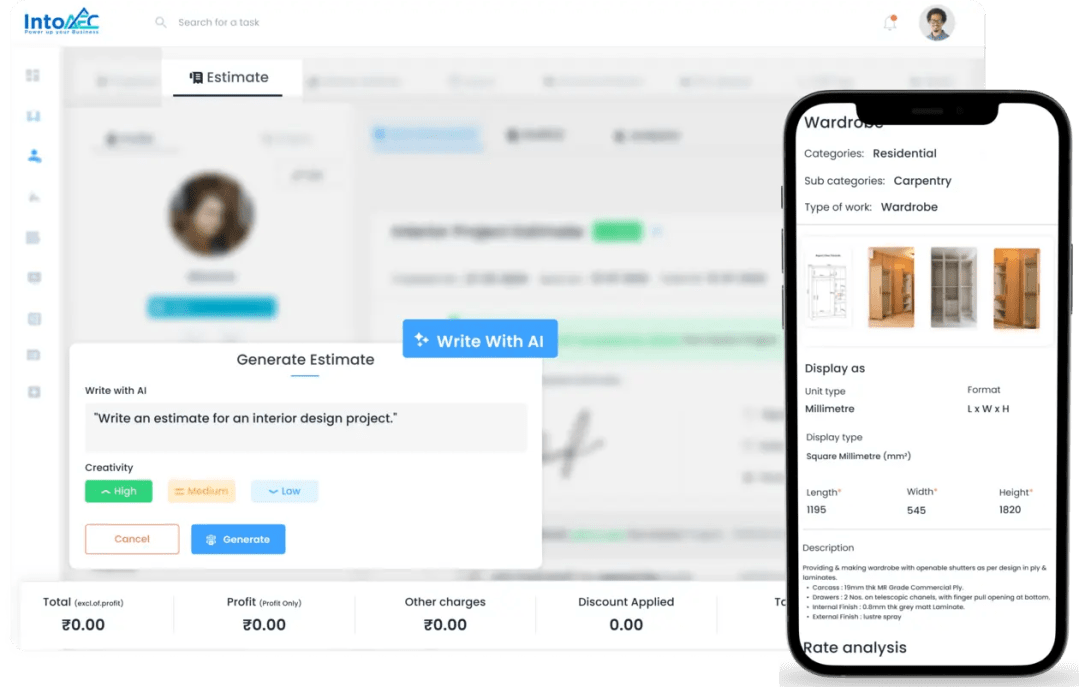 AI estimate generator project overview - IntoAEC Project Management Software
