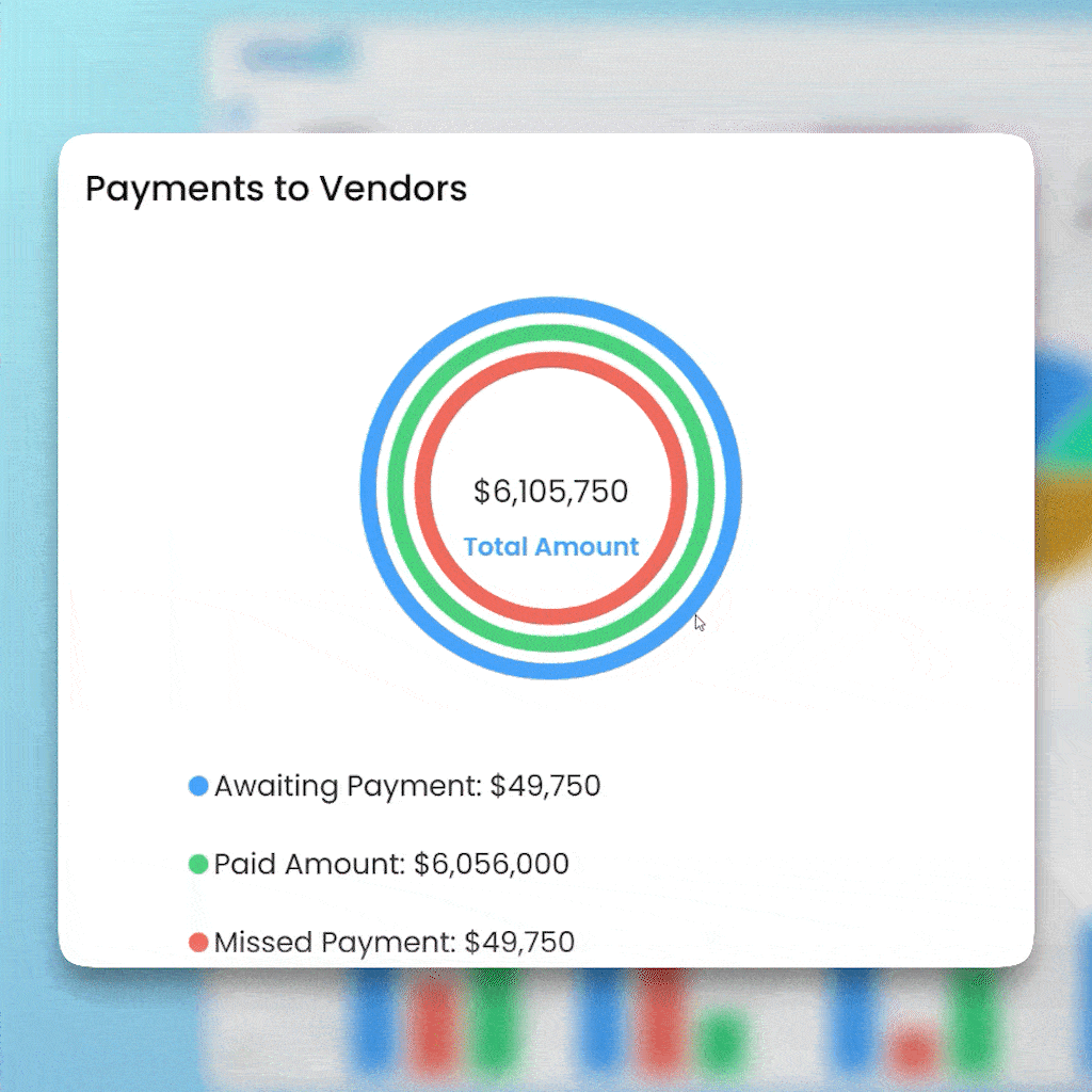 Revenue dashboard with vendor payment tracking, invoice management, and financial insights for construction and architecture projects.
