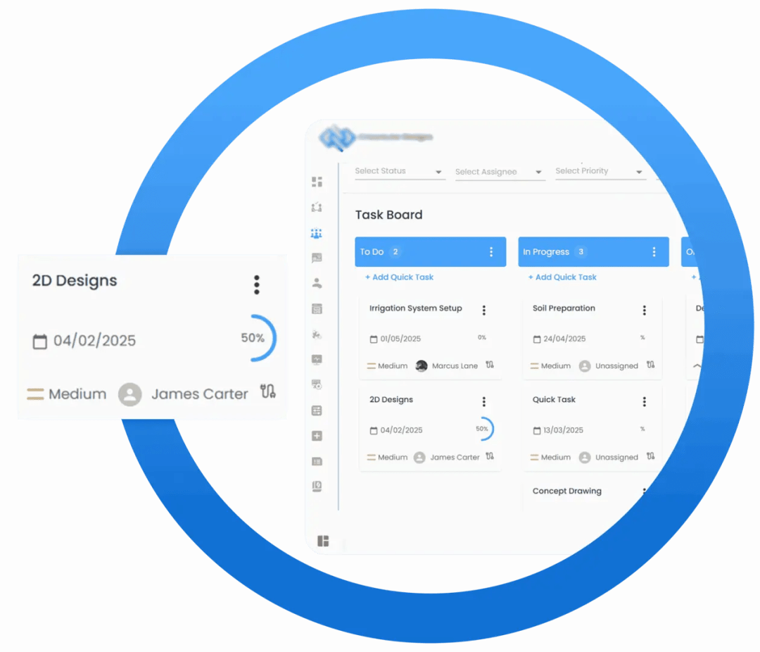 Project management dashboard displaying tasks, timelines, and project progress in project management software for construction